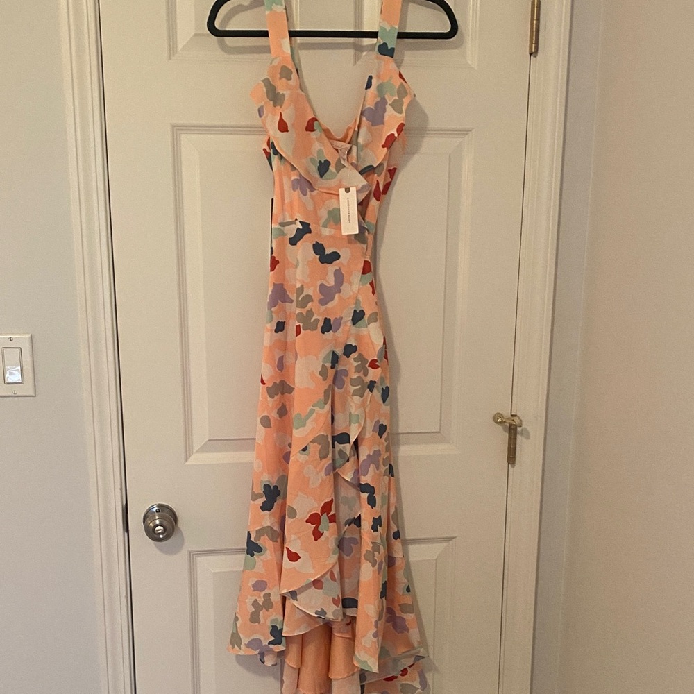 NWT. Anthropologie Peach Floral High Low Dress